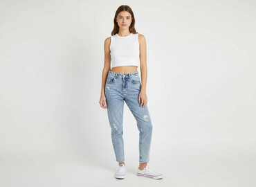 jeans mom fit snoopy: FB Sister, Jeansy damskie, rozmiar XS