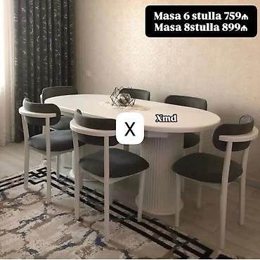 taxta biti: Ağ rəngli oval yemək masası və dəst stullar - Masanın dizaynı: oval — 1