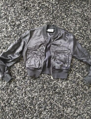 Women's Sweatsuits: BSB Bomber satin jacket, Size L, black μαύρο σατέν bomber κοντό τζακετ