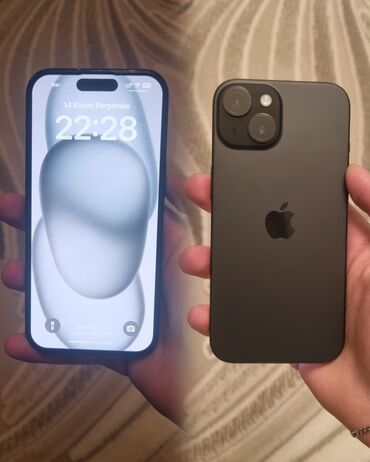 Apple iPhone: IPhone 15, 128 GB, Black Titanium, Simsiz şarj, Face ID