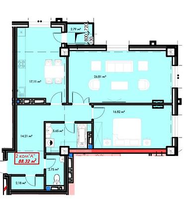 Продажа квартир: 2 комнаты, 87 м², Асанбай мкр Элитка, 15 этаж, ПСО (под самоотделку) — 1