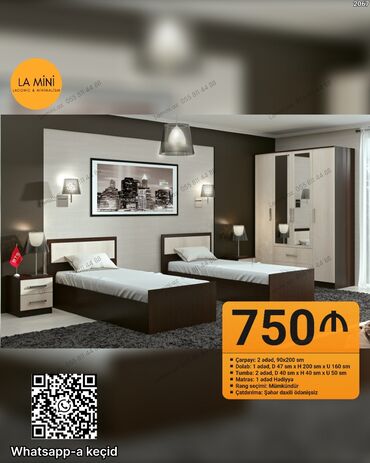 tek stollar: Oğlan və qız üçün, 2 təknəfərlik çarpayı, Dolab