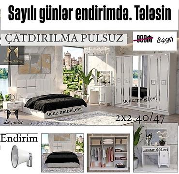 Yataq otağı dəsti – klassik ağ dizayn, güzgülü və zərif naxışlı