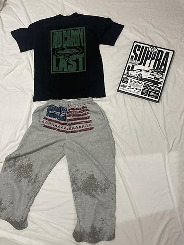 nike tech flees: Черная Футболка Corteiz & Lacoste : 1100 сом Серые Штаны USA  — 2