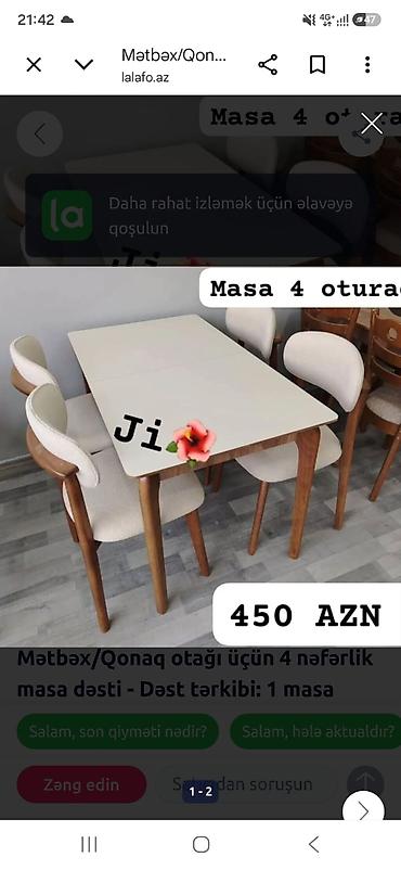 Mətbəx və ya qonaq otağı üçün nəzərdə tutulmuş 4 nəfərlik masa dəsti