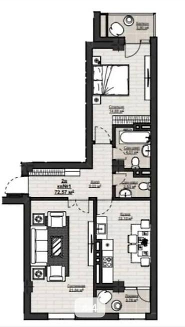 эко сити: 2 комнаты, 73 м², 11 этаж, ПСО (под самоотделку) — 2