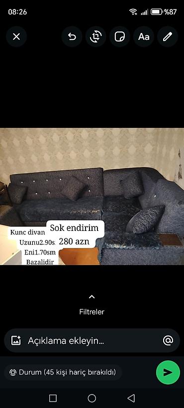 teze mebeller: Künc divan, İşlənmiş, Açılan, Bazalı, Nabuk, Çatdırılma yoxdur — 1