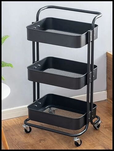 многоярусная подставка для цветов: Трёхъярусная передвижная тележка-органайзер - Материал: металл -