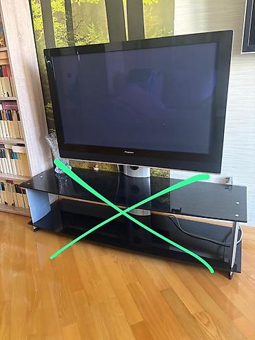 susə polka: TV üçün şüşə TV stendi - Material: parlaq qara temperli şüşə rəflər — 1