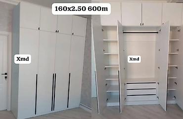 şkaf ucuz: Ağ rəngli, müasir dizaynlı paltar dolabı - Ölçü: 160 x 250 sm (şəkildə — 1