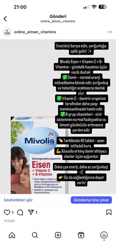 Tibbi geyim: Almaniya istehsalı vitamin ve qida elaveleri. Almaniyadan evinize