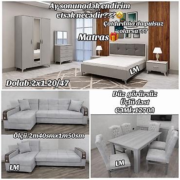 деревянный комод: Düz Görüşsüz – Üçlü Dəst (Yataq otağı + Künc divan + Yemək masası) — 1