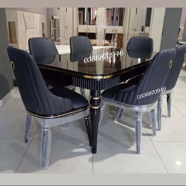 Masa və oturacaq dəstləri: Qonaq otağı üçün, Yeni, Açılmayan, Dördbucaq masa, 6 stul — 7