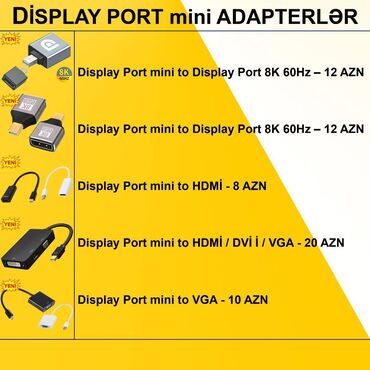 Masaüstü kompüterlər və iş stansiyaları: DisplayPort mini adapterlər ⭐Display Port mini to VGA – 10 AZN