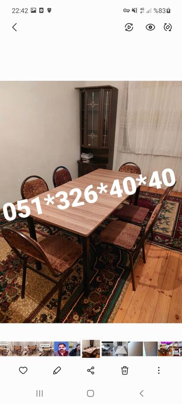 Masa və oturacaq dəstləri: Qonaq otağı üçün, Yeni, Açılan, Dördbucaq masa, 4 stul — 8