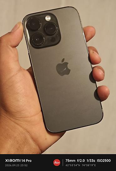 apple 14: IPhone 14 Pro, Б/у, 256 ГБ, Black Titanium, Защитное стекло, Чехол, 81 % — 2