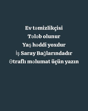 ofisə xadimə tələb olunur: Xadimə tələb olunur, İstənilən yaş, 1/1, Aylıq ödəniş