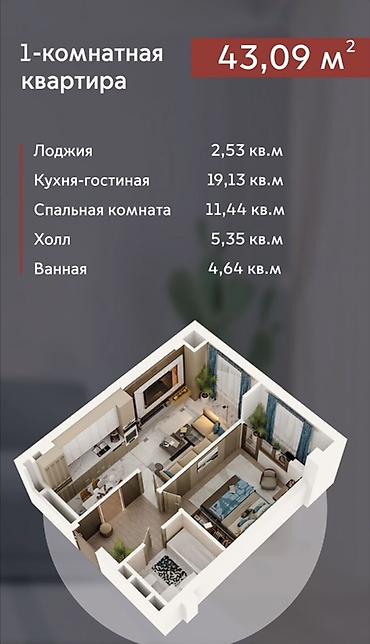 variant kg: Построен, Элитка, 1 комната, 43 м² — 5