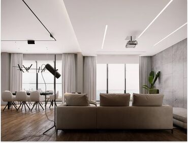 Потолочные работы: Натяжные потолки с трековыми светильниками Парящие потолки Теневые — 9