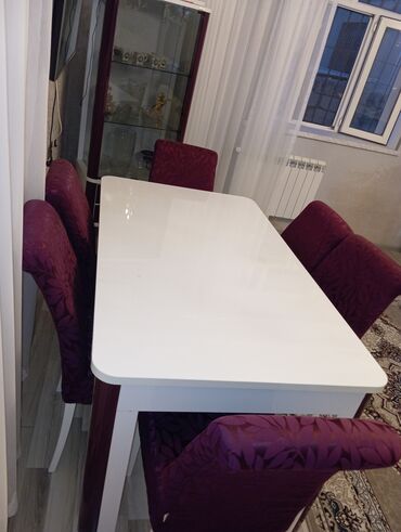 işlenmiş stol stullar: Qonaq otağı üçün, İşlənmiş, Açılan, Dördbucaq masa, 6 stul