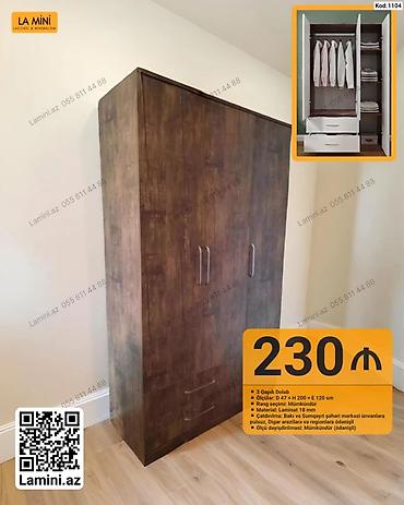 Dolablar: 3 qapılı dolab. Ölçüləri: 47 x 200 x 120 sm Rəng seçimi: mümkündür — 1