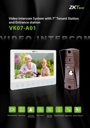 видеокамера: ZKTeco VK07-A01 video domofon sistemi Xüsusiyyətlər: - 7" daxili