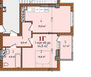 Продажа квартир: 1 комната, 45 м², Элитка, 6 этаж, ПСО (под самоотделку) — 1