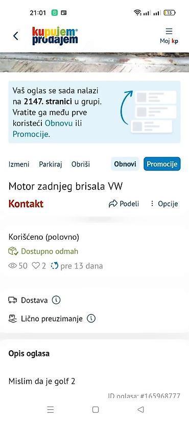 set kvacila opel zafira 2.0 dti cena: ZADNJI MOTOR BRISALA OPEL CORSA B I GOLF | Ispravan skinut sa dizela — 3
