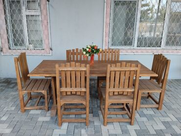 Bağ, çöl mebeli: İşlənmiş, Dördbucaq masa, 6 stul, Açılmayan, Stullar ilə, Taxta, Azərbaycan