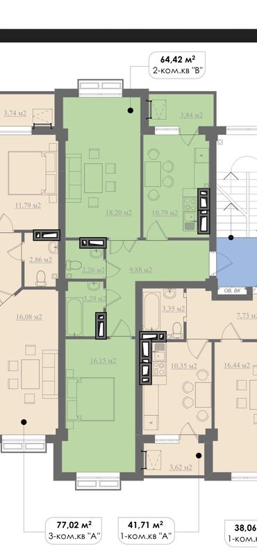 квартира токмок на долгий срок: 2 комнаты, 64 м², Элитка, 5 этаж, ПСО (под самоотделку)