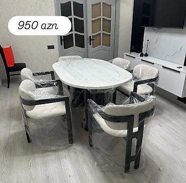 Oval formalı yemək dəsti – 6 stul + masa • Masa: oval üstlük, açıq