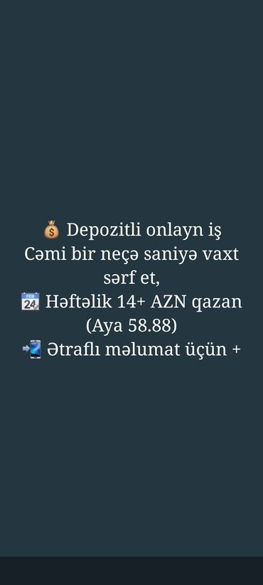 Сфера образования: Depozitli onlayn iş imkanı Yanlız 1 dəfə yatırım et 1 il aylıq qazanc