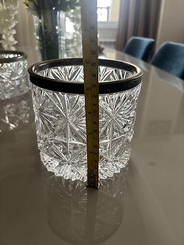 sam qabi: Kəsilmiş naxışlı kristal qab – metal haşiyəli - Material: şəffaf — 2