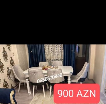 Masa və oturacaq dəstləri: Qonaq otağı üçün, Yeni, Açılmayan, Dördbucaq masa, 6 stul — 13