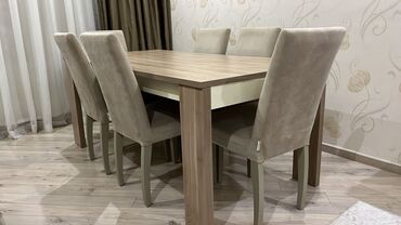 mini stol: Qonaq otağı üçün, İşlənmiş, Açılmayan, Kvadrat masa, 6 stul, Azərbaycan