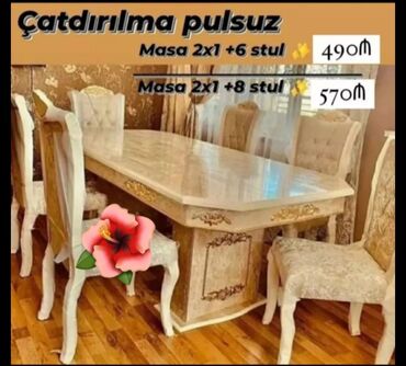 стул для прихожей: Qonaq otağı üçün, Yeni, Açılmayan, Dördbucaq masa, 6 stul, Azərbaycan