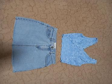 prada odeca: Komplet – teksas mini suknja + čipkani crop top, svetloplave boje. - — 1