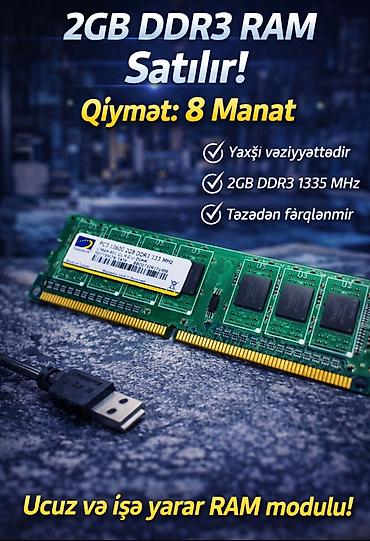 Masaüstü kompüterlər və komponentlər: Operativ yaddaş (RAM) 2 GB, 1333 Mhz, DDR3, PC üçün, İşlənmiş — 1