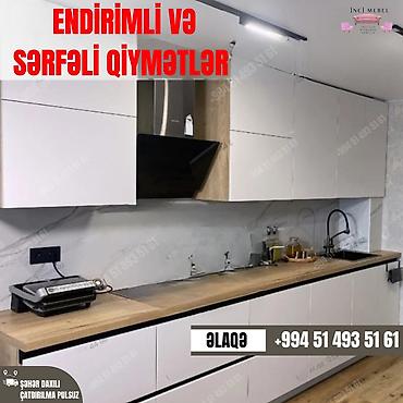 kreslo gence: Mətbəx mebeli – “İnci Mebel” dizaynı - Müasir minimal üslub: ağ ön — 1