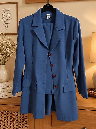 denim set cena: Ženski komplet – sako i šorts u plavoj boji. - Materijal: tkanina — 1