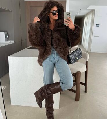 Krzneni kaputi: Sa postavom, Veštačko krzno, bоја - Siva — 10