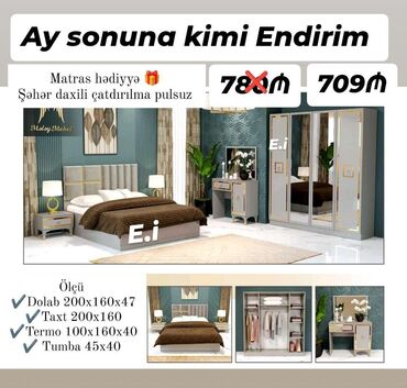 Uşaq və gənc otağı üçün dəstlər: İkinəfərlik çarpayı, Dolab, Termo, 2 tumba, Yeni