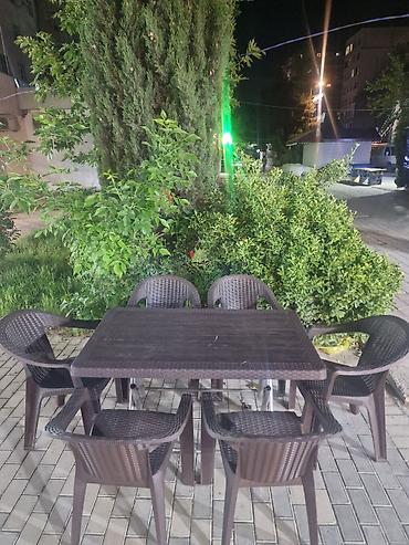 həyət mebeli: Açıq hava mebel dəsti – 1 masa + 6 stul - Rəng: tünd qəhvəyi - Stil — 2