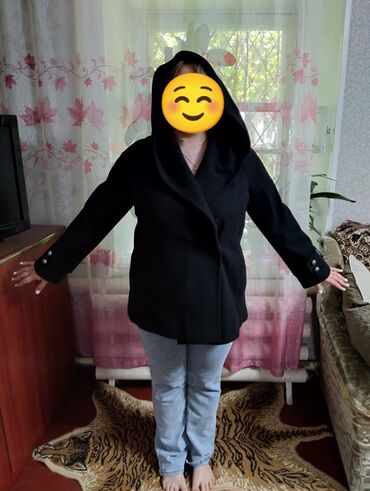 Пальто: Пальто, Осень-весна, Драп, С капюшоном, 6XL (EU 52)