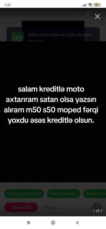 купить мопед в кредит: Moto axtaram yazildigi kimi kreditle ilkin ödəniş yoxdur şəxsiyyetimi