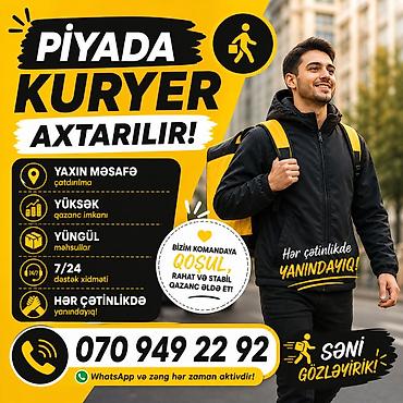kuryer teleb: Piyada kuryer tələb olunur, İstənilən yaş, Təcrübəsiz, Aylıq ödəniş — 1