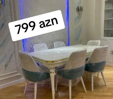 Masa və oturacaq dəstləri: Qonaq otağı üçün, Yeni, Açılmayan, Dördbucaq masa, 6 stul — 15