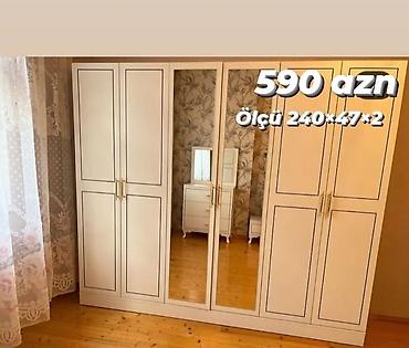 qapı mdf: Yeni, 6 qapı, Güzgülü, Ağ, Açılan, Düz dolab — 1