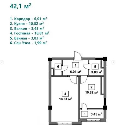 2026: 1 комната, 42 м², Восток-5 мкр Элитка, 8 этаж, ПСО (под самоотделку) — 2