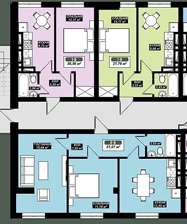Продажа квартир: 1 комната, 51 м², Элитка, 2 этаж, Готовая ПСО (под самоотделку) — 3
